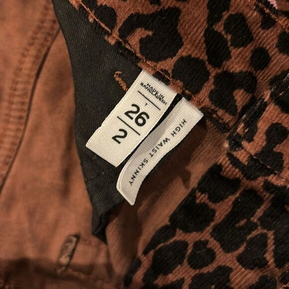 Loft Brown Corduroy Leopard Animal Print High Rise Waist Skinny Jeans Size 2​​​ - Picture 10 of 12